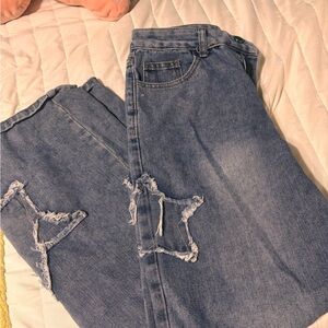 Romwe Blue Wide-leg Baggy Denim Jeans